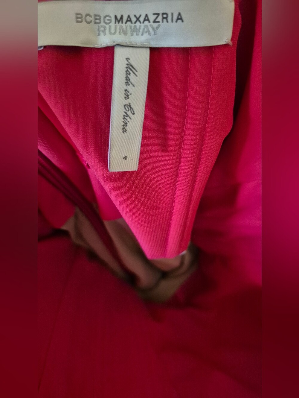 BCBGMAXAZRIA Runway The Coquette Red Berry Strapless Pleated Plisse Dress Size 4 - Picture 4 of 7